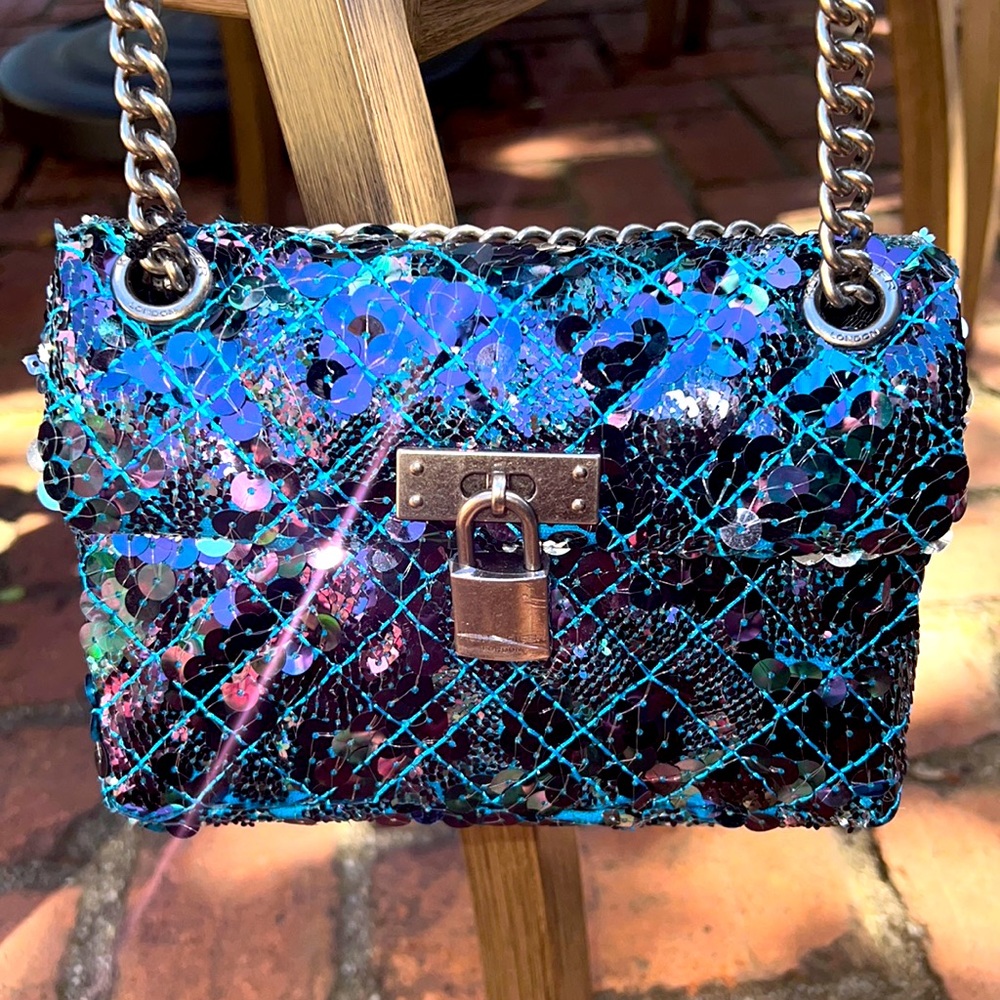 Kurt Geiger stunning evening bag with gorgeous, colorful sequins throughout.